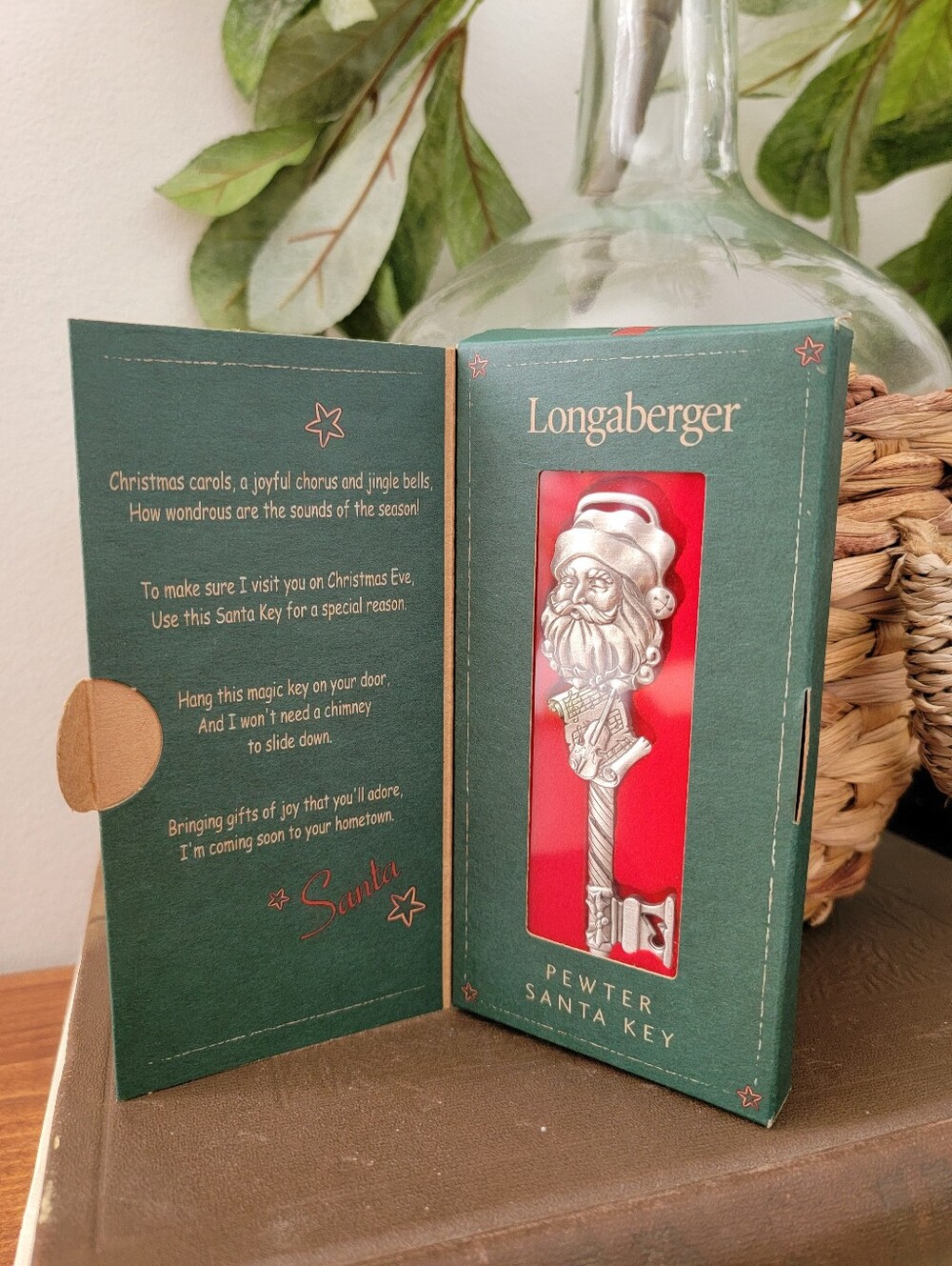 Vintage Longaberger 2003 Pewter Santa Key Or Christmas Ornament Original Box